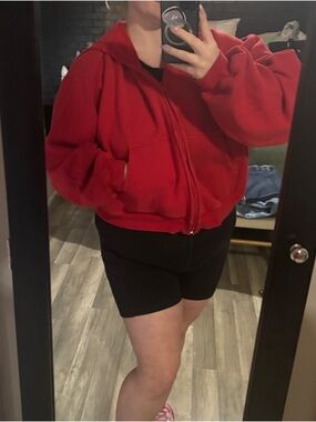 Aritzia Sweatfleece Hoodie in Bright Red